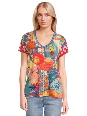 NWT Johnny Was Short Sleeve V-neck Tee